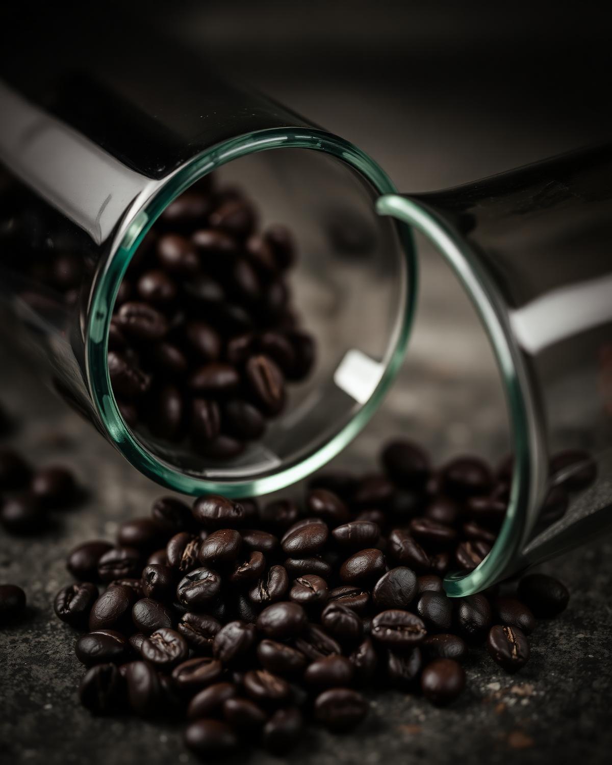 Coffee beans in glass laboratory beaker
